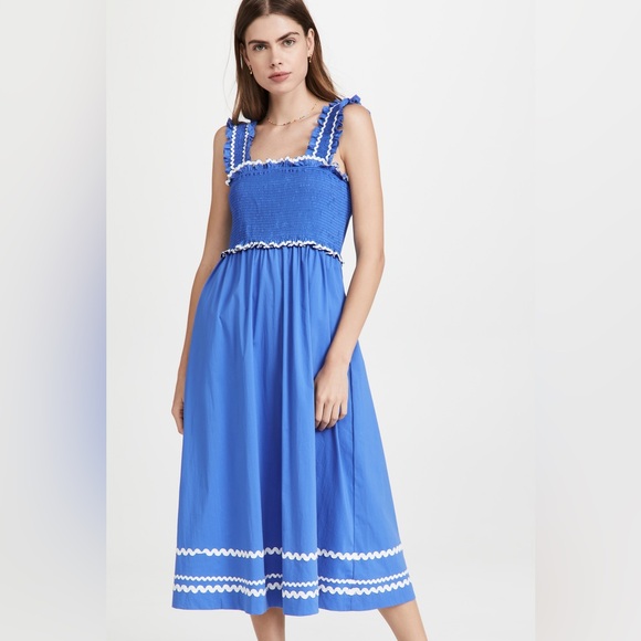 EN SAISON Smocked Blue Sun Dress with Ric-Rac Trim - Picture 3 of 5